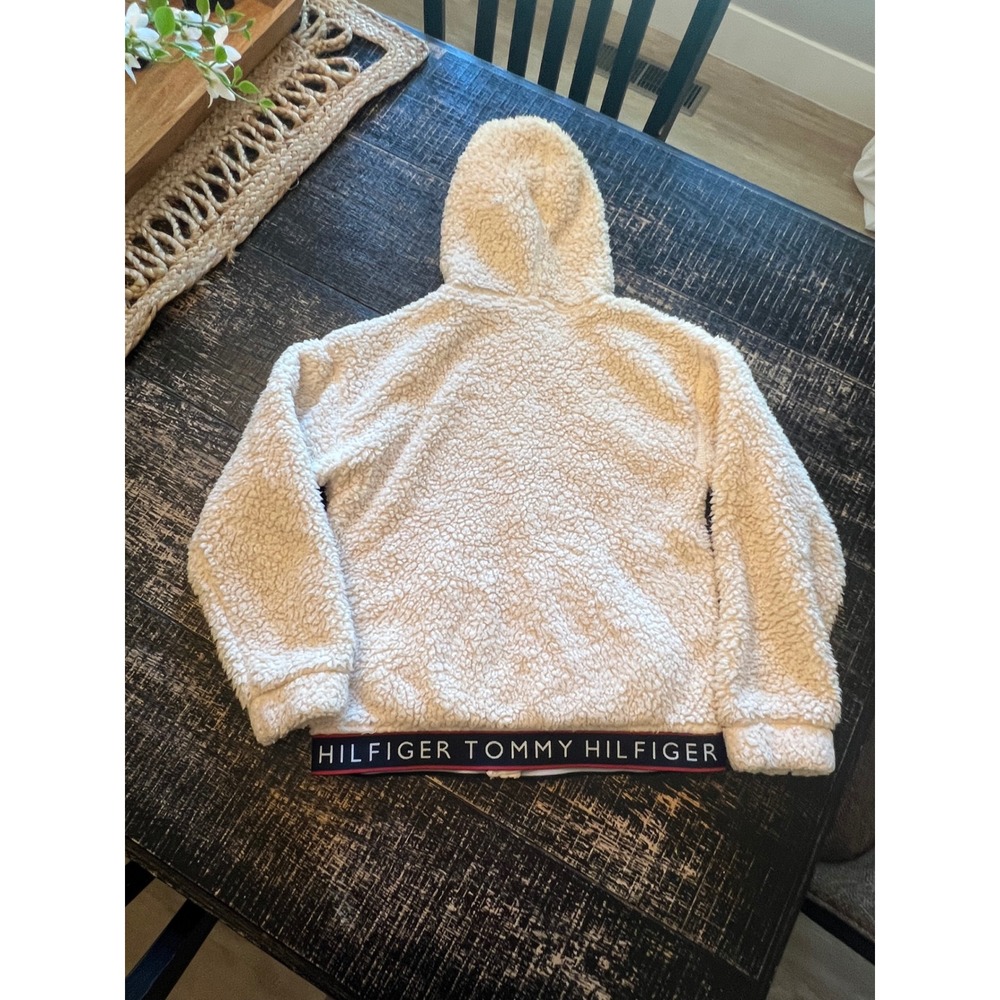 Tommy Hilfiger Girls Sherpa Fleece Hoodie Full Zip Cream Jacket L 12/14 - Picture 5 of 5